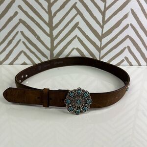 Brighton Brown Belt with Turquoise Floral Buckle